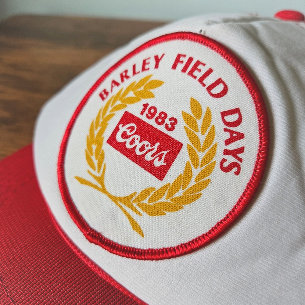 Vintage 1983 Coors Barley Field Days Trucker Hat Red White Mesh Snapback Cap